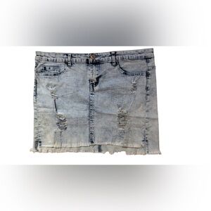 Rue 21 Distressed Denim Mini Skirt Size 3 Acid Wash Blue L